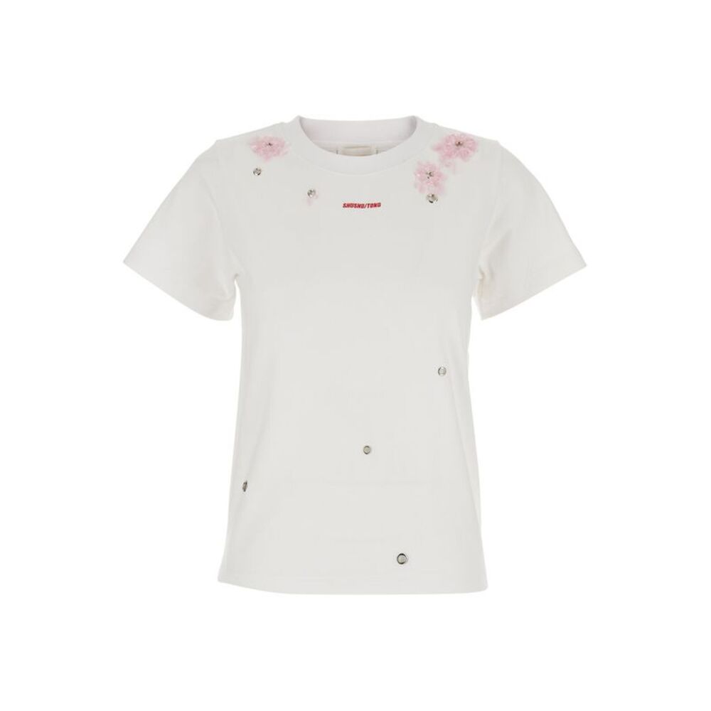 Shushu/Tong Women Grommet Embroidered Floral Tee